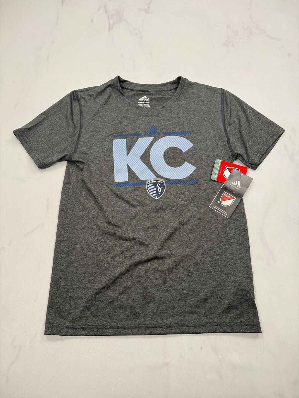 Adidas Sporting Kansas City Graphic Tee Gray 2010s Printed - Boys 10/12 M